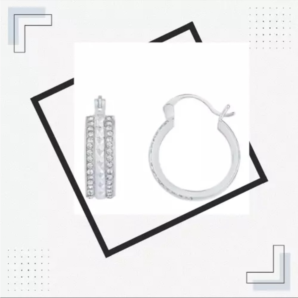 Silver Hoop huggie Earrings, crystal accents